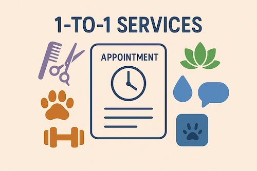 Illustration of appointment card surrounded by icons for wellness, beauty, fitness and pets