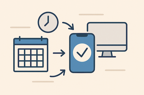 Illustration of scheduling flow from calendar to phone to desktop
